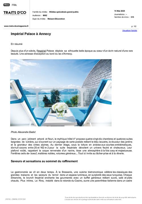 TRAITS D'CO : Impérial Palace Annecy
