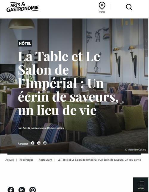 ARTS & GASTRONOMIE : La Table et Le Salon de l’Impérial : Un écrin de saveurs, un lieu de vie
