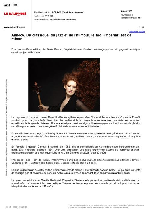 LE DAUPHINE : Impérial Annecy Festival