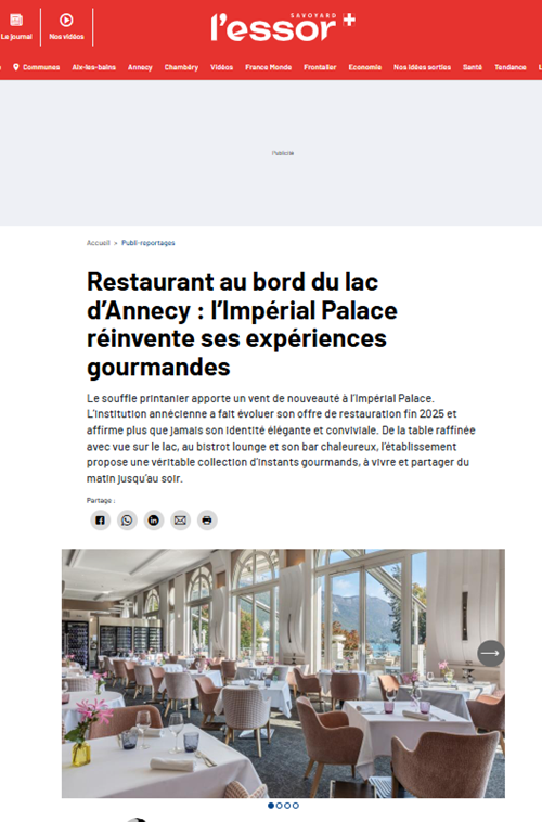 L'ESSOR SAVOYARD : l’Impérial Palace réinvente ses expériences gourmandes