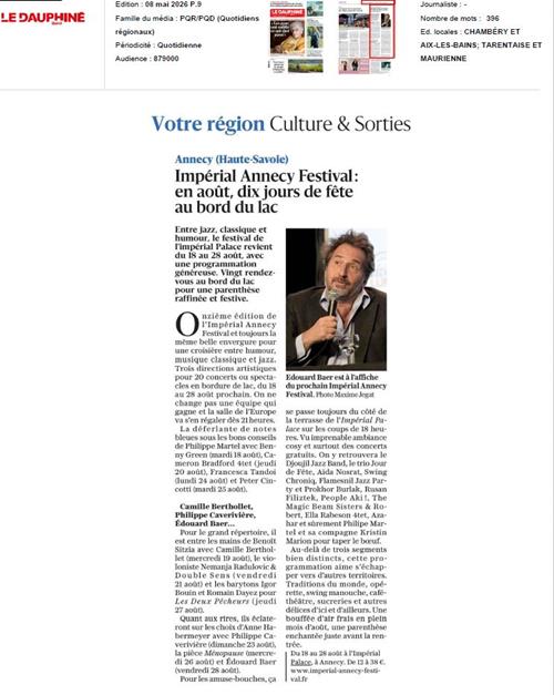 Le Dauphiné Libéré : Impérial Annecy Festival : en août, dix jours de fête au bord du lac